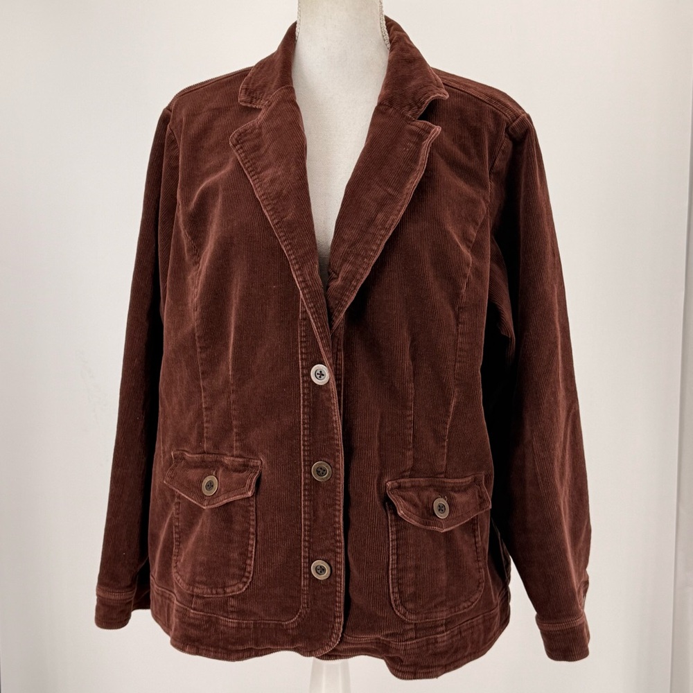 Relativity Womens Brown Corduroy‎ Blazer Jacket 2X Academia Retro Smart Casual